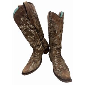 Corral Women's Golden Luminary Roots Western Glitter Boot Snip Toe C3331 9.5M